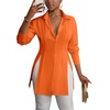 image:imageLYANER Womens Collared Deep V Neck Sexy Tops  Summer Button Down Long Sleeve Slit Hem Long Blouse ShirtsOrange