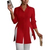 image:imageLYANER Womens Collared Deep V Neck Sexy Tops  Summer Button Down Long Sleeve Slit Hem Long Blouse ShirtsRed