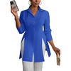 image:imageLYANER Womens Collared Deep V Neck Sexy Tops  Summer Button Down Long Sleeve Slit Hem Long Blouse ShirtsRoyal Blue