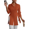 image:imageLYANER Womens Collared Deep V Neck Sexy Tops  Summer Button Down Long Sleeve Slit Hem Long Blouse ShirtsRust Red