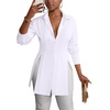 image:imageLYANER Womens Collared Deep V Neck Sexy Tops  Summer Button Down Long Sleeve Slit Hem Long Blouse ShirtsWhite