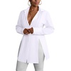 image:imageLYANER Womens Collared Deep V Neck Sexy Tops  Summer Button Down Long Sleeve Slit Hem Long Blouse ShirtsWhite