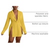 image:imageLYANER Womens Collared Deep V Neck Sexy Tops  Summer Button Down Long Sleeve Slit Hem Long Blouse ShirtsYellow