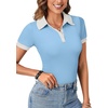 image:imageLYANER Womens Collared Neck Casual Polo Shirts  Color Block Button Down V Neck Short Sleeve Slim Fitted Work Business Basic Going Out Blouse TopsBlue