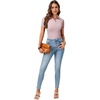 image:imageLYANER Womens Collared Neck Casual Polo Shirts  Color Block Button Down V Neck Short Sleeve Slim Fitted Work Business Basic Going Out Blouse TopsSolid Dusty Pink