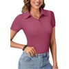 image:imageLYANER Womens Collared Neck Casual Polo Shirts  Color Block Button Down V Neck Short Sleeve Slim Fitted Work Business Basic Going Out Blouse TopsSolid Marsala