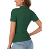image:imageLYANER Womens Collared Neck Casual Polo Shirts  Color Block Button Down V Neck Short Sleeve Slim Fitted Work Business Basic Going Out Blouse TopsSolid Dark Green