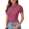 image:imageLYANER Womens Collared Neck Casual Polo Shirts  Color Block Button Down V Neck Short Sleeve Slim Fitted Work Business Basic Going Out Blouse TopsSolid Marsala