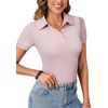 image:imageLYANER Womens Collared Neck Casual Polo Shirts  Color Block Button Down V Neck Short Sleeve Slim Fitted Work Business Basic Going Out Blouse TopsSolid Dusty Pink