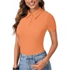 image:imageLYANER Womens Collared Neck Casual Polo Shirts  Color Block Button Down V Neck Short Sleeve Slim Fitted Work Business Basic Going Out Blouse TopsSolid Orange