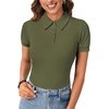 image:imageLYANER Womens Collared Neck Casual Polo Shirts  Color Block Button Down V Neck Short Sleeve Slim Fitted Work Business Basic Going Out Blouse TopsSolid Army Green
