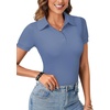 image:imageLYANER Womens Collared Neck Casual Polo Shirts  Color Block Button Down V Neck Short Sleeve Slim Fitted Work Business Basic Going Out Blouse TopsSolid Dusty Blue