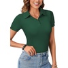 image:imageLYANER Womens Collared Neck Casual Polo Shirts  Color Block Button Down V Neck Short Sleeve Slim Fitted Work Business Basic Going Out Blouse TopsSolid Dark Green