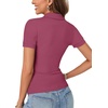 image:imageLYANER Womens Collared Neck Casual Polo Shirts  Color Block Button Down V Neck Short Sleeve Slim Fitted Work Business Basic Going Out Blouse TopsSolid Marsala