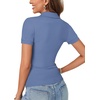 image:imageLYANER Womens Collared Neck Casual Polo Shirts  Color Block Button Down V Neck Short Sleeve Slim Fitted Work Business Basic Going Out Blouse TopsSolid Dusty Blue