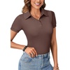 image:imageLYANER Womens Collared Neck Casual Polo Shirts  Color Block Button Down V Neck Short Sleeve Slim Fitted Work Business Basic Going Out Blouse TopsSolid Brown