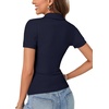 image:imageLYANER Womens Collared Neck Casual Polo Shirts  Color Block Button Down V Neck Short Sleeve Slim Fitted Work Business Basic Going Out Blouse TopsSolid Dark Blue