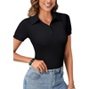 image:imageLYANER Womens Collared Neck Casual Polo Shirts  Color Block Button Down V Neck Short Sleeve Slim Fitted Work Business Basic Going Out Blouse TopsSolid Black