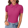 image:imageLYANER Womens Collared Neck Casual Polo Shirts  Color Block Button Down V Neck Short Sleeve Slim Fitted Work Business Basic Going Out Blouse TopsSolid Rose