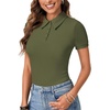 image:imageLYANER Womens Collared Neck Casual Polo Shirts  Color Block Button Down V Neck Short Sleeve Slim Fitted Work Business Basic Going Out Blouse TopsSolid Army Green