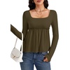 image:imageLYANER Womens Frill Square Neck Casual Peplum Top  Long Sleeve Ruched Ruffle A Line Dressy Babydoll Blouse ShirtsArmy Green