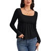 image:imageLYANER Womens Frill Square Neck Casual Peplum Top  Long Sleeve Ruched Ruffle A Line Dressy Babydoll Blouse ShirtsBlack