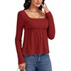 image:imageLYANER Womens Frill Square Neck Casual Peplum Top  Long Sleeve Ruched Ruffle A Line Dressy Babydoll Blouse ShirtsBurgundy