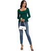 image:imageLYANER Womens Frill Square Neck Casual Peplum Top  Long Sleeve Ruched Ruffle A Line Dressy Babydoll Blouse ShirtsDark Green