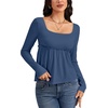 image:imageLYANER Womens Frill Square Neck Casual Peplum Top  Long Sleeve Ruched Ruffle A Line Dressy Babydoll Blouse ShirtsDenim Blue