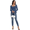 image:imageLYANER Womens Frill Square Neck Casual Peplum Top  Long Sleeve Ruched Ruffle A Line Dressy Babydoll Blouse ShirtsDenim Blue