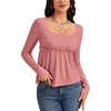 image:imageLYANER Womens Frill Square Neck Casual Peplum Top  Long Sleeve Ruched Ruffle A Line Dressy Babydoll Blouse ShirtsDusty Pink