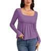 image:imageLYANER Womens Frill Square Neck Casual Peplum Top  Long Sleeve Ruched Ruffle A Line Dressy Babydoll Blouse ShirtsDusty Purple