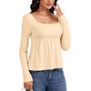 image:imageLYANER Womens Frill Square Neck Casual Peplum Top  Long Sleeve Ruched Ruffle A Line Dressy Babydoll Blouse ShirtsLight Apricot
