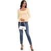 image:imageLYANER Womens Frill Square Neck Casual Peplum Top  Long Sleeve Ruched Ruffle A Line Dressy Babydoll Blouse ShirtsLight Apricot