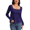 image:imageLYANER Womens Frill Square Neck Casual Peplum Top  Long Sleeve Ruched Ruffle A Line Dressy Babydoll Blouse ShirtsNavy Blue
