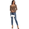 image:imageLYANER Womens Frill Square Neck Casual Peplum Top  Long Sleeve Ruched Ruffle A Line Dressy Babydoll Blouse ShirtsSolid Brown