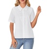 image:imageLYANER Womens Lace Collar Neck Short Sleeve Button Down Elegant Work Shirt Blouse TopWhite