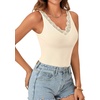 image:imageLYANER Womens Lace Trim V Neck Y2k Cami Top  Ribbed Knit Sleeveless Slim Fitted Basic Going Out Tank Tops Fashion Camisole Trendy UndershirtBeige