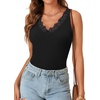 image:imageLYANER Womens Lace Trim V Neck Y2k Cami Top  Ribbed Knit Sleeveless Slim Fitted Basic Going Out Tank Tops Fashion Camisole Trendy UndershirtBlack