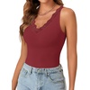image:imageLYANER Womens Lace Trim V Neck Y2k Cami Top  Ribbed Knit Sleeveless Slim Fitted Basic Going Out Tank Tops Fashion Camisole Trendy UndershirtBurgundy