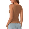 image:imageLYANER Womens Lace Trim V Neck Y2k Cami Top  Ribbed Knit Sleeveless Slim Fitted Basic Going Out Tank Tops Fashion Camisole Trendy UndershirtCaramel