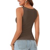 image:imageLYANER Womens Lace Trim V Neck Y2k Cami Top  Ribbed Knit Sleeveless Slim Fitted Basic Going Out Tank Tops Fashion Camisole Trendy UndershirtCoffee