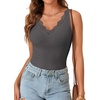 image:imageLYANER Womens Lace Trim V Neck Y2k Cami Top  Ribbed Knit Sleeveless Slim Fitted Basic Going Out Tank Tops Fashion Camisole Trendy UndershirtDark Gray