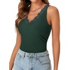 image:imageLYANER Womens Lace Trim V Neck Y2k Cami Top  Ribbed Knit Sleeveless Slim Fitted Basic Going Out Tank Tops Fashion Camisole Trendy UndershirtDark Green