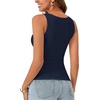 image:imageLYANER Womens Lace Trim V Neck Y2k Cami Top  Ribbed Knit Sleeveless Slim Fitted Basic Going Out Tank Tops Fashion Camisole Trendy UndershirtDeep Navy Blue