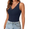 image:imageLYANER Womens Lace Trim V Neck Y2k Cami Top  Ribbed Knit Sleeveless Slim Fitted Basic Going Out Tank Tops Fashion Camisole Trendy UndershirtDeep Navy Blue