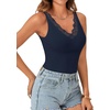 image:imageLYANER Womens Lace Trim V Neck Y2k Cami Top  Ribbed Knit Sleeveless Slim Fitted Basic Going Out Tank Tops Fashion Camisole Trendy UndershirtDeep Navy Blue