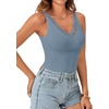 image:imageLYANER Womens Lace Trim V Neck Y2k Cami Top  Ribbed Knit Sleeveless Slim Fitted Basic Going Out Tank Tops Fashion Camisole Trendy UndershirtDusty Blue