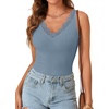 image:imageLYANER Womens Lace Trim V Neck Y2k Cami Top  Ribbed Knit Sleeveless Slim Fitted Basic Going Out Tank Tops Fashion Camisole Trendy UndershirtDusty Blue