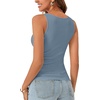 image:imageLYANER Womens Lace Trim V Neck Y2k Cami Top  Ribbed Knit Sleeveless Slim Fitted Basic Going Out Tank Tops Fashion Camisole Trendy UndershirtDusty Blue